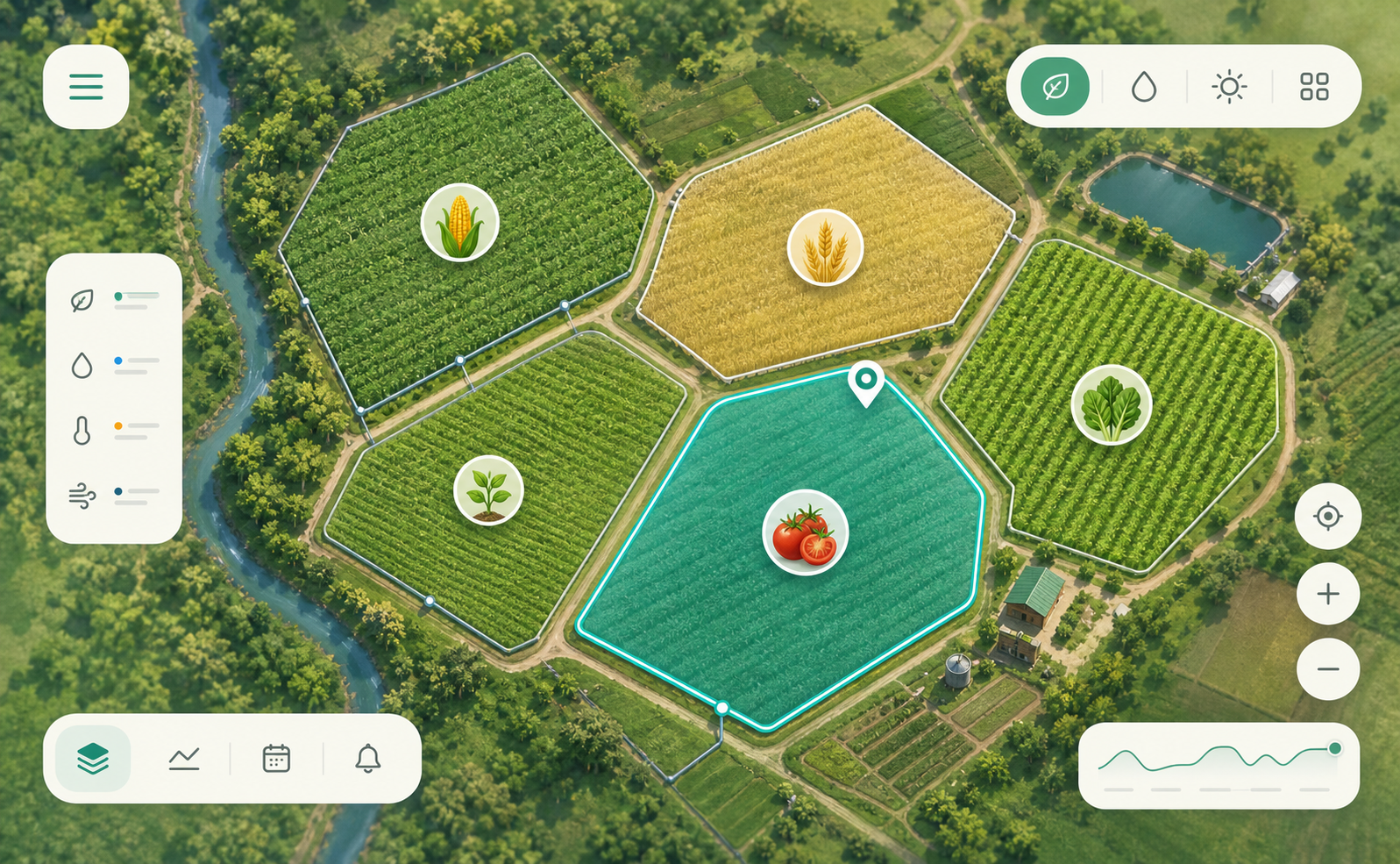ตัวอย่างการแสดงแปลงเกษตรบนแผนที่ใน Farm Manage