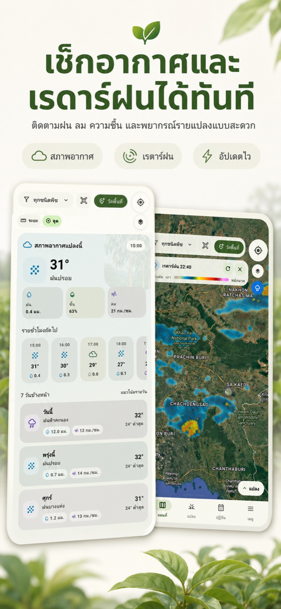 ภาพหน้าพยากรณ์อากาศและเรดาร์ฝนใน Farm Manage